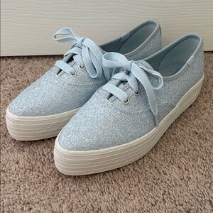 Keds Sky Blue Glitter Lace-Up Platform Sneakers